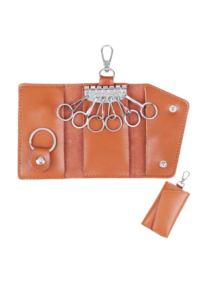 Large leather key case wallet with 6 hooks and keychains/rings - Image 1