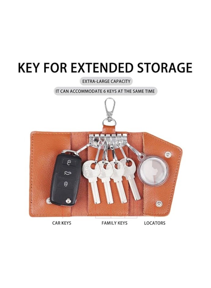 Large leather key case wallet with 6 hooks and keychains/rings - Image 2