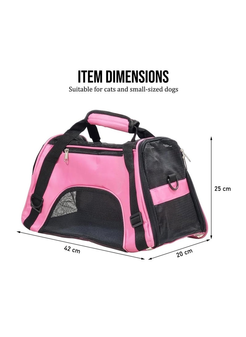NNC PETS Portable pet carrier bag with Adjustable shoulder strap, Comfortable travel bag for small pets, Travel carrier bag with Mesh ventilation, Storage pocket, Easy handle & Washable 42 cm (Pink) - Image 2