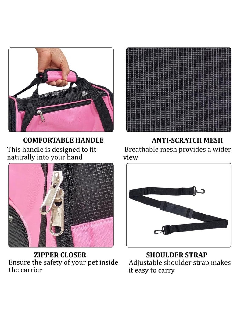 NNC PETS Portable pet carrier bag with Adjustable shoulder strap, Comfortable travel bag for small pets, Travel carrier bag with Mesh ventilation, Storage pocket, Easy handle & Washable 42 cm (Pink) - Image 3