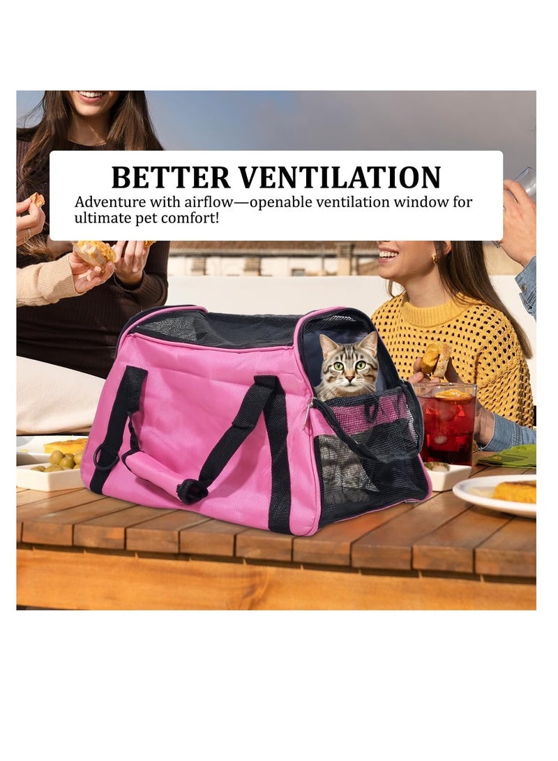 NNC PETS Portable pet carrier bag with Adjustable shoulder strap, Comfortable travel bag for small pets, Travel carrier bag with Mesh ventilation, Storage pocket, Easy handle & Washable 42 cm (Pink) - Image 4