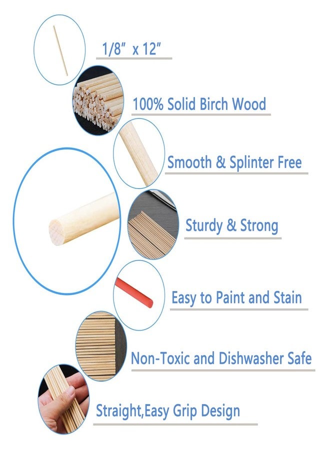 KTOJOY 70PCS Wooden Dowel Rods - 1/8x12 Inch Precut Hardwood Dowels for Crafting & Tiered Cakes - Image 3