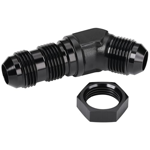 Podavelle 10AN Male Flare 45 Degree Bulkhead Fitting Adapter with 10AN Nut Aluminum Black - Image 3