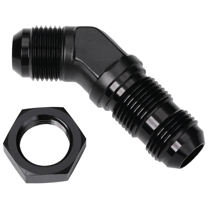 Podavelle 10AN Male Flare 45 Degree Bulkhead Fitting Adapter with 10AN Nut Aluminum Black - Image 2