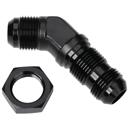 Podavelle 10AN Male Flare 45 Degree Bulkhead Fitting Adapter with 10AN Nut Aluminum Black - Image 1