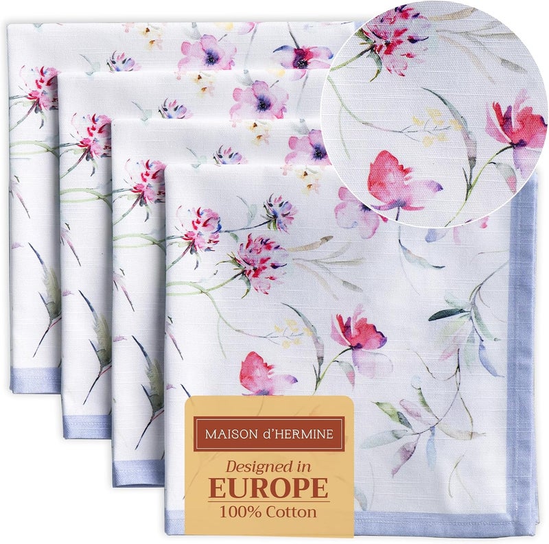 Maison d' Hermine Maison d Hermine Cloth Napkins Set of 4 100 Cotton Everyday Reusable Square Napkins Cloth Washable Dinner Party Wedding Restaurant SpringSummer Summer Floral 20 x 20 - Image 1