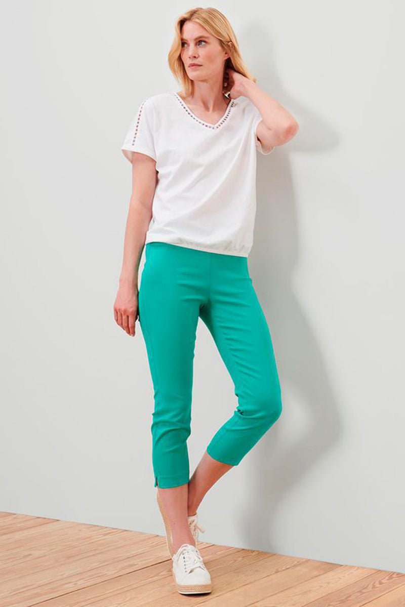 Tchibo Women Regular Fit Plain 7/8 Stretch Pants, Aqua Green - Image 1