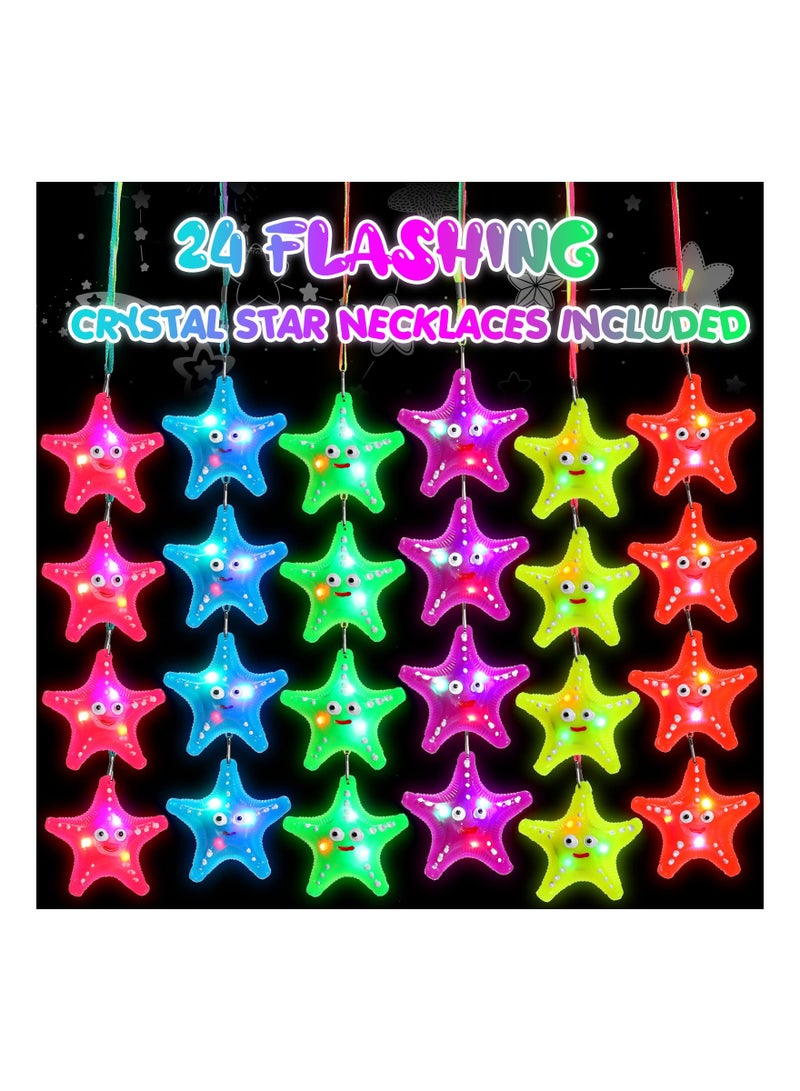 SOLARAE Flashing Crystal Star Necklaces, Cute Toy Jewelry with Light up Pendant, Princess Party Favors, Pretty Goodie Bag Fillers in Assorted Colors, Halloween Princess in the Dark Necklaces(24 pack ) - Image 3