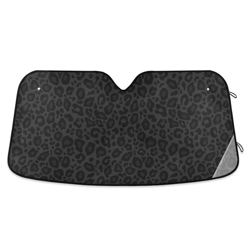 Oarencol Black Leopard Car Windshield Sun Shade Animal Skin Print Foldable UV Ray Sun Visor Protector Sunshade to Keep Your Vehicle Cool (51" x 27.6") - Image 1