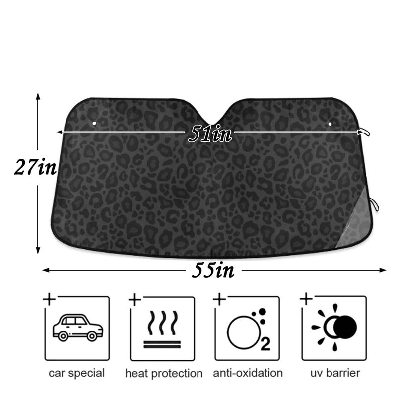 Oarencol Black Leopard Car Windshield Sun Shade Animal Skin Print Foldable UV Ray Sun Visor Protector Sunshade to Keep Your Vehicle Cool (51" x 27.6") - Image 4