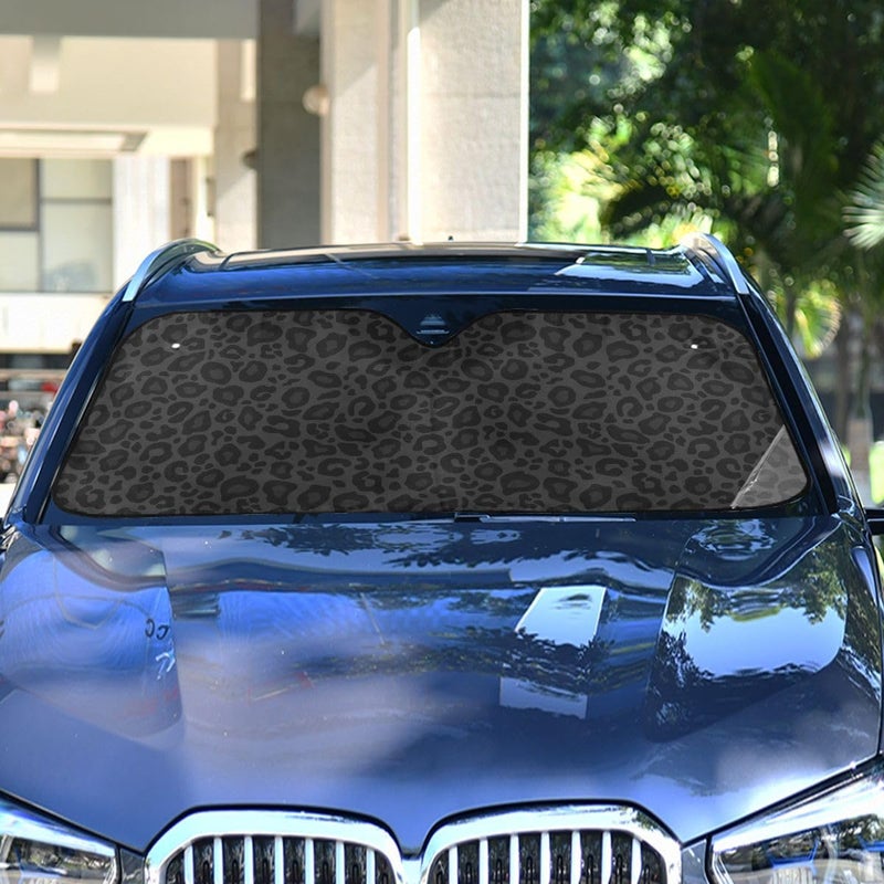 Oarencol Black Leopard Car Windshield Sun Shade Animal Skin Print Foldable UV Ray Sun Visor Protector Sunshade to Keep Your Vehicle Cool (51" x 27.6") - Image 2