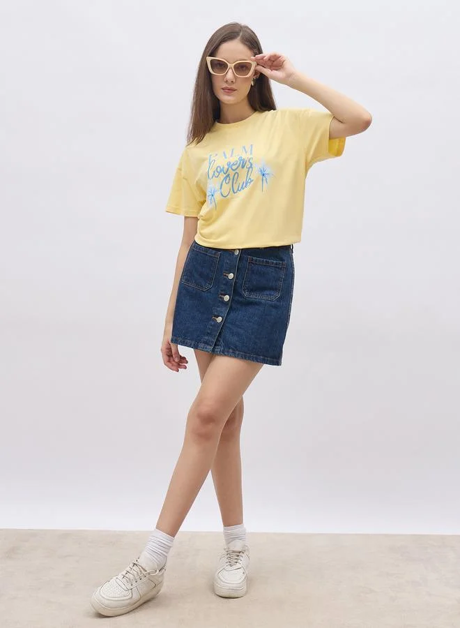 ستايلي Styli Yellow Palm Club Graphic Regular Fit T-Shirt