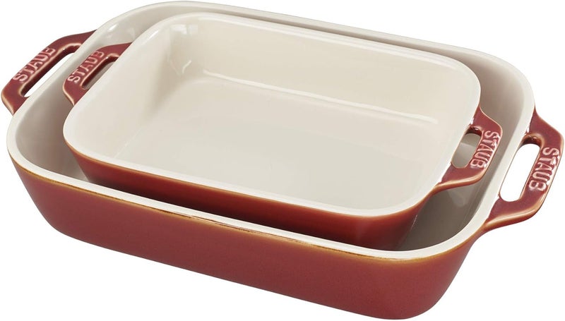 STAUB Ceramic Rectangular Baking Dish Set, 2 pc, Red - Image 1