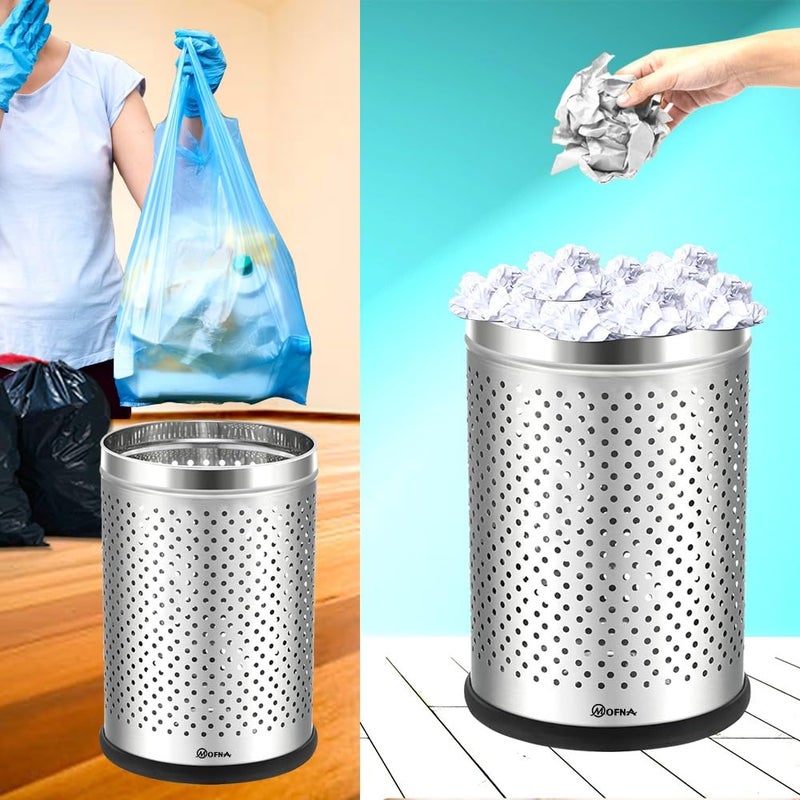 mofna Industries Stainless Steel Perforated Dustbin 7''x10''- 5 Litre For office and home bathroom - Image 2