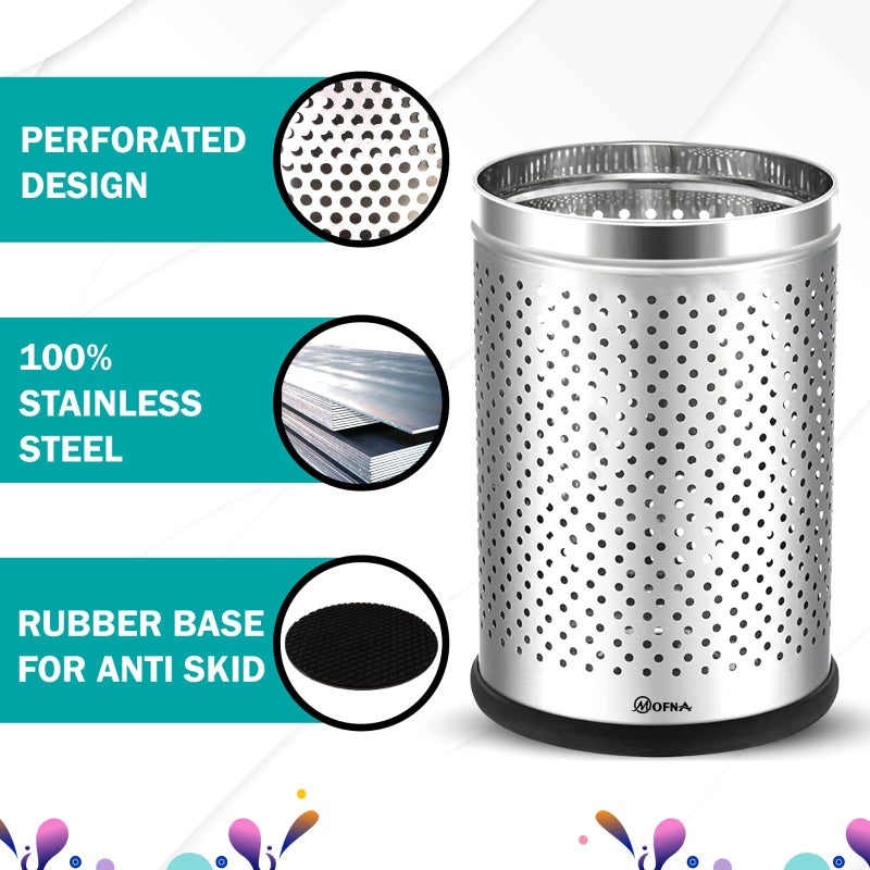 mofna Industries Stainless Steel Perforated Dustbin 7''x10''- 5 Litre For office and home bathroom - Image 4