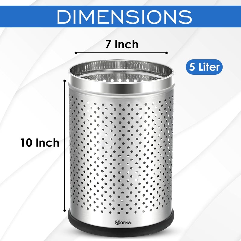 mofna Industries Stainless Steel Perforated Dustbin 7''x10''- 5 Litre For office and home bathroom - Image 3