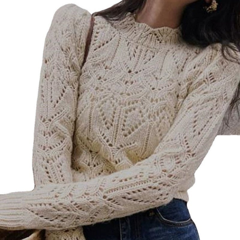 Women's French Heavy Lace Knit Sweater with Wool - Image 3