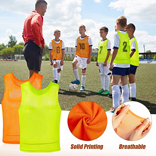 Vabean 24 Pack Nylon Mesh Scrimmage Team Practice Vests Pinnies Jerseys Train Vest for Adult Sport Basketball Soccer Football (Orange, Green) - Image 3
