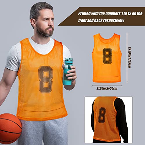 Vabean 24 Pack Nylon Mesh Scrimmage Team Practice Vests Pinnies Jerseys Train Vest for Adult Sport Basketball Soccer Football (Orange, Green) - Image 2