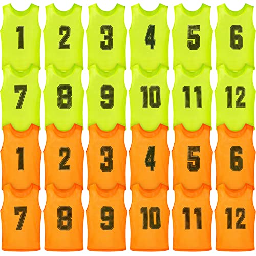 Vabean 24 Pack Nylon Mesh Scrimmage Team Practice Vests Pinnies Jerseys Train Vest for Adult Sport Basketball Soccer Football (Orange, Green) - Image 1