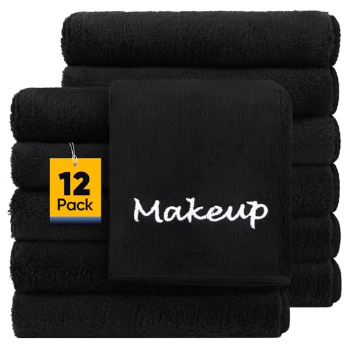 UNIMADE Makeup Remover Cloth, 12 Pack Black Facial Wash Cloths, Soft Coral Fleece Microfiber Towels for Face, Hand, and Bathroom(13" x 13") - Image 1
