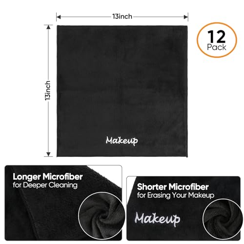UNIMADE Makeup Remover Cloth, 12 Pack Black Facial Wash Cloths, Soft Coral Fleece Microfiber Towels for Face, Hand, and Bathroom(13" x 13") - Image 4