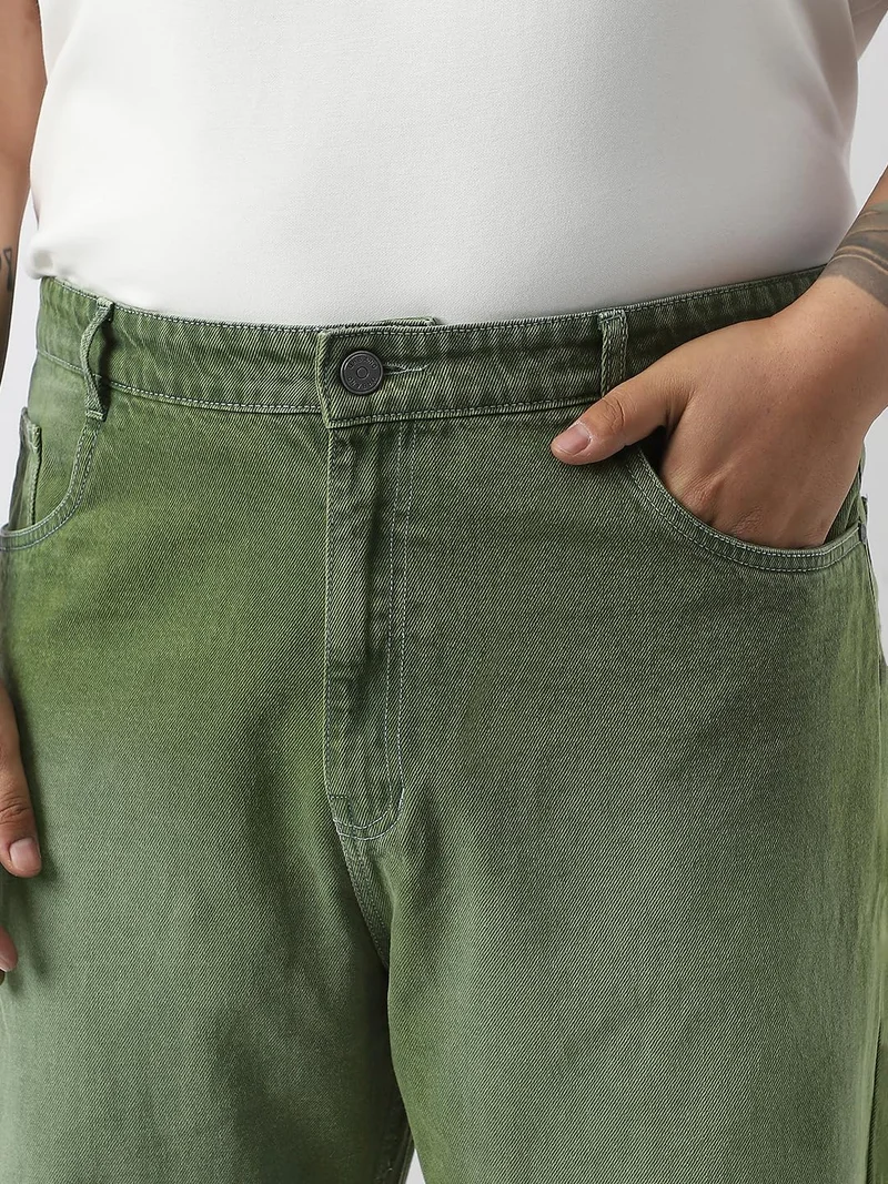 Urbano Fashion  Urbano Plus Men's Olive Loose Baggy Fit Washed Jeans Non-Stretchable  | Best Price UAE