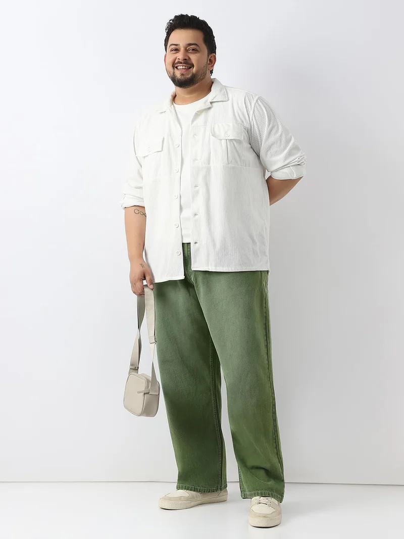 Urbano Fashion  Urbano Plus Men's Olive Loose Baggy Fit Washed Jeans Non-Stretchable  | Best Price UAE