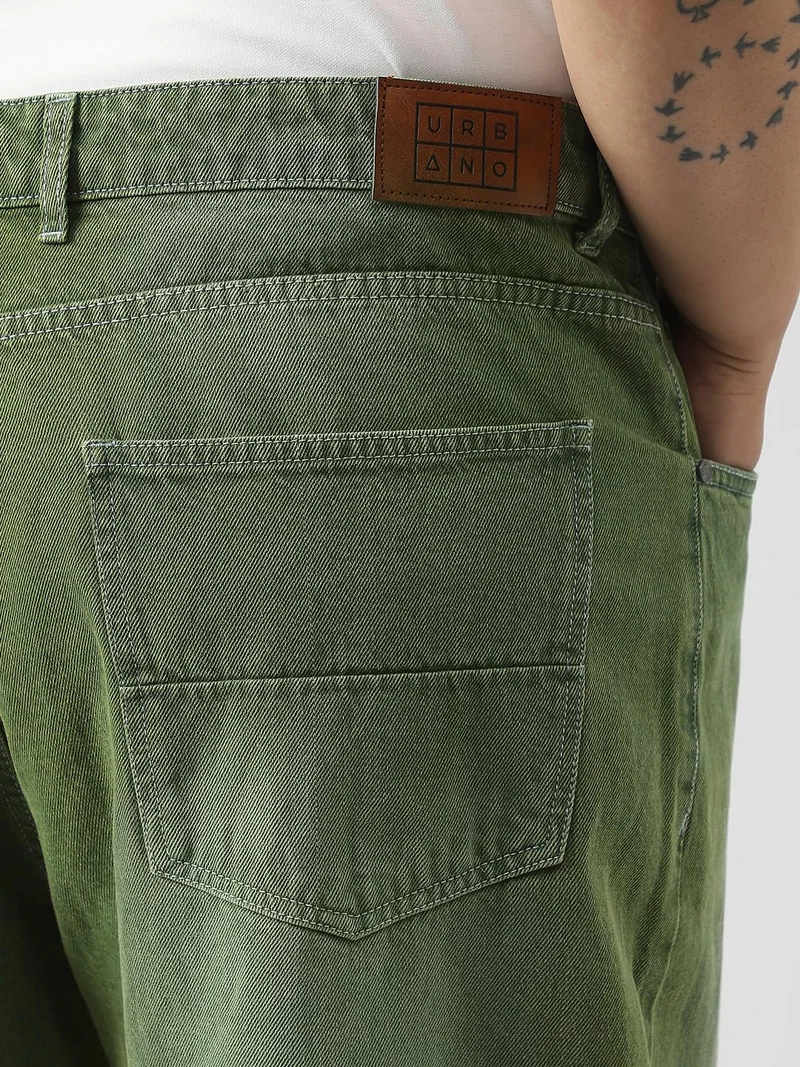 Urbano Fashion  Urbano Plus Men's Olive Loose Baggy Fit Washed Jeans Non-Stretchable  | Best Price UAE