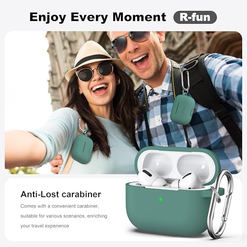 R-fun لحافظة AirPods Pro الجيل الثاني/الأول مع مجموعة تنظيف، غلاف واقي من السيليكون الناعم لأجهزة Apple AirPod Pro 2/1 للنساء والرجال، ملحقات حافظة AirPods Pro مع حلقة مفاتيح، أخضر صنوبر - Image 2