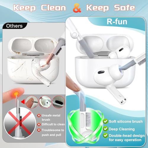 R-fun لحافظة AirPods Pro الجيل الثاني/الأول مع مجموعة تنظيف، غلاف واقي من السيليكون الناعم لأجهزة Apple AirPod Pro 2/1 للنساء والرجال، ملحقات حافظة AirPods Pro مع حلقة مفاتيح، أخضر صنوبر - Image 5
