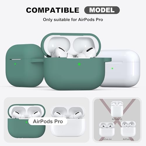 R-fun لحافظة AirPods Pro الجيل الثاني/الأول مع مجموعة تنظيف، غلاف واقي من السيليكون الناعم لأجهزة Apple AirPod Pro 2/1 للنساء والرجال، ملحقات حافظة AirPods Pro مع حلقة مفاتيح، أخضر صنوبر - Image 4