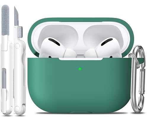 R-fun لحافظة AirPods Pro الجيل الثاني/الأول مع مجموعة تنظيف، غلاف واقي من السيليكون الناعم لأجهزة Apple AirPod Pro 2/1 للنساء والرجال، ملحقات حافظة AirPods Pro مع حلقة مفاتيح، أخضر صنوبر - Image 1