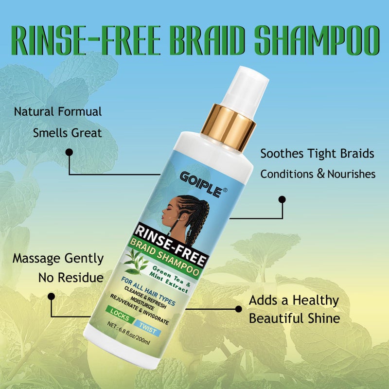 Goiple No-Water Braid Shampoo for Locs, Twists, Weaves - Rinse-Free, Dreadlock Shampoo for Build-Up, Odor, Itch & Flakes, No Residue, Chemical-Free, 6.8 fl oz - Image 4