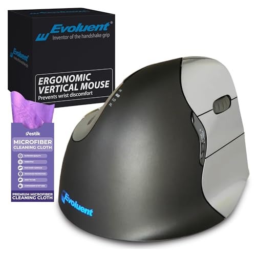 Evoluent Vertical Mouse 4 Right Hand (VM4R) - Ergonomic USB Wired Mouse for Laptop and PC with Jestik Microfiber Cloth (Regular Size) Black - Image 5