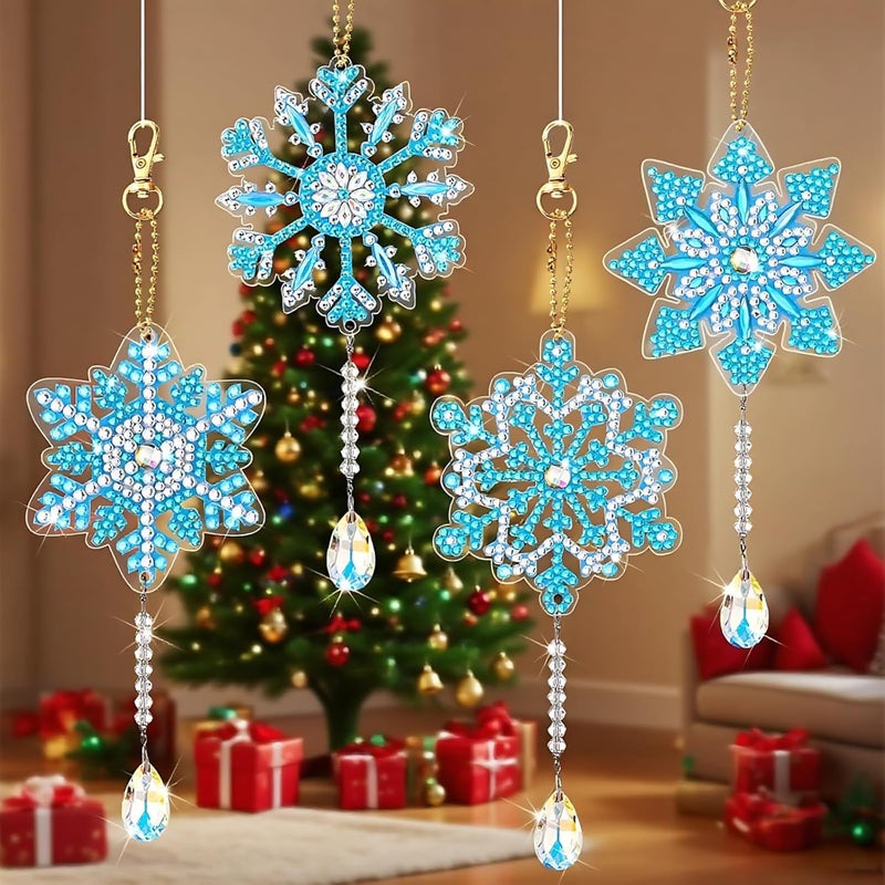 10 Pcs Crystal Rhinestone Art Kits, Snowflake Window Pendant Ornament, Acrylic Craft Set, 10.6 X 2.4 in - Image 4