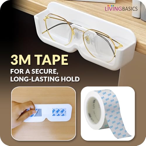 LIVINGBASICS 4 Pieces Specs Holder Wall Mounted/Sunglasses Display Case with Adhesive Sticker/No-Drill Display Stand/Specs Holder Plastic Case/Eyewear Case Shelving/Glasses Holder Plastic (White) - Image 2