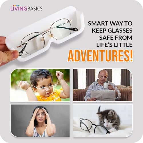 LIVINGBASICS 4 Pieces Specs Holder Wall Mounted/Sunglasses Display Case with Adhesive Sticker/No-Drill Display Stand/Specs Holder Plastic Case/Eyewear Case Shelving/Glasses Holder Plastic (White) - Image 4