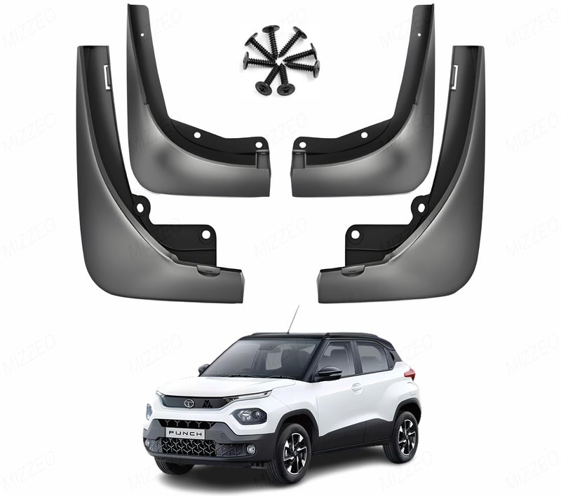 MIZZEO Front and Rear Plastic Mud Flaps, Set of 4, Compatible with Tata Punch (2021-2025) - Image 1
