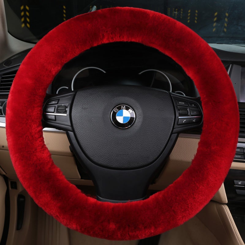 Generic Winter Short Wool Steering Wheel Cover Chinese red  - Image 1