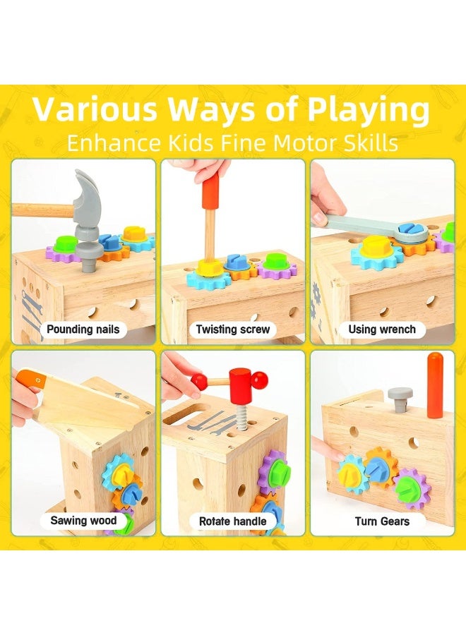 يونيكبيبي طقم أدوات خشبية للأطفال، ألعاب تقمص الأدوار وأدوات ورشة العمل، لعبة تركيب تعليمية، صندوق ألعاب أدوات نجارة خشبية، مجموعة أدوات محاكاة مونتيسوري، لعب خيالية ممتعة مع منشار ومطرقة ومفك وصواميل ومسامير، هدية مثالية للأولاد والبنات - Image 5