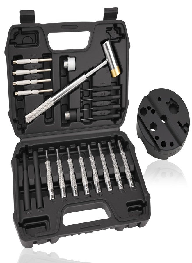 Beaiguna 23PCS Punch Set, Upgraded Roll Pin Punch Set Mechanic Tools, Punch and Hammer Set with Bench Block, Steel Metal Punch Tool for Jewelry Making, Watch Repair, Mechanical Repairs, Metalworking - Image 1