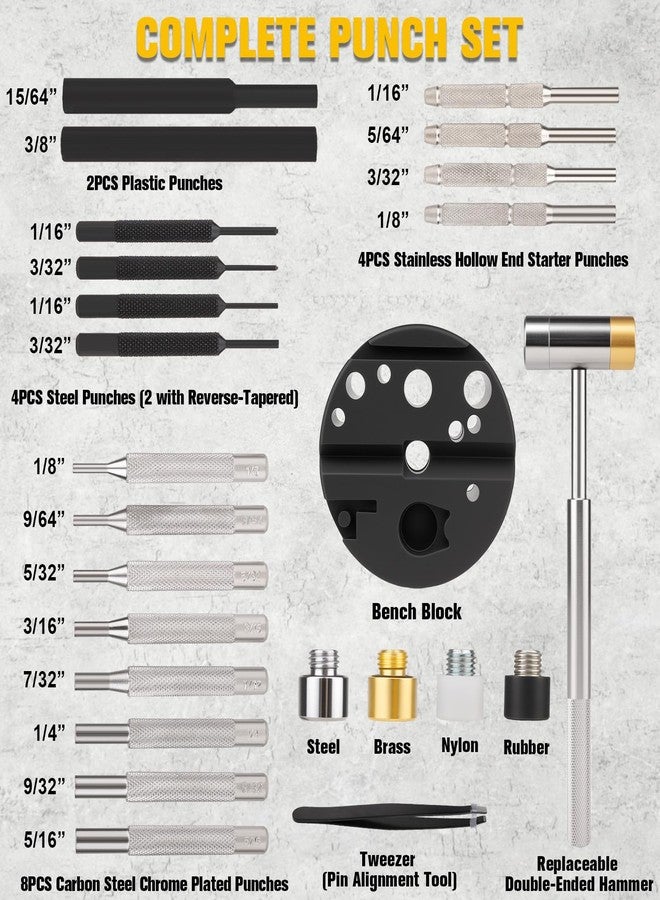 Beaiguna 23PCS Punch Set, Upgraded Roll Pin Punch Set Mechanic Tools, Punch and Hammer Set with Bench Block, Steel Metal Punch Tool for Jewelry Making, Watch Repair, Mechanical Repairs, Metalworking - Image 2