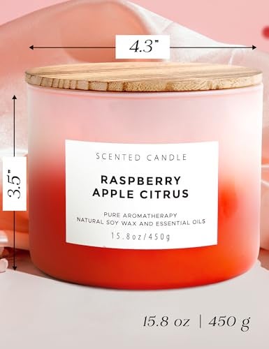 T H Large 3 Wick Soy Candle 15.8 oz - Raspberry Apple Citrus Scented Candle with Cranberry & Warm Cinnamon - Clean Burn, Long Lasting - Aromatherapy Candle for Relaxation & Stress Relief - Image 4
