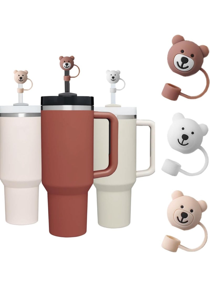 CLENEA 3 Pack Straw Cover for Stanley Cups,Cute bear Straw Protector Cover Compatible with Stanley 30&40oz Silicone Straw Topper Caps for Stanley Cups Accessories- BPA Free Soft Silicone - Image 1
