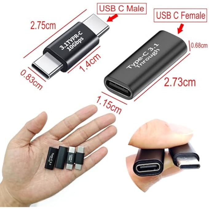 rayihni محول 4 X USB C 3.1 أنثوي إلى أنثوي، محول USB-C ذكر إلى ذكر لجهاز ماك بوك، موصل OTG 10GBPS نوع C لجهاز آيباد، لابتوب، لأجهزة سامسونج جالاكسي نوع-C - Image 2