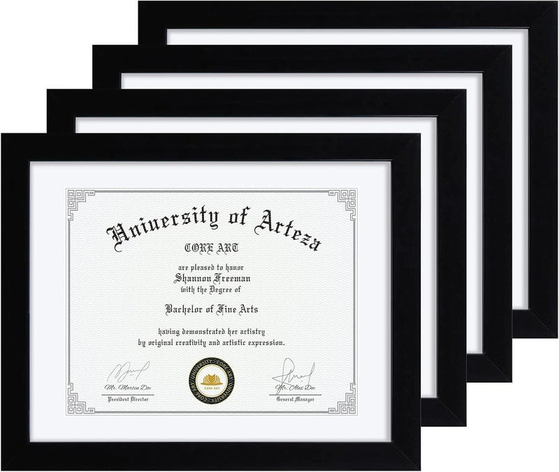 CORE ART 11x14 Black Certificate Frames with Mat,Display Diploma 8.5 x 11 or Document 11 x 14 without Mat,Multipack College Degree Frames for Wall or Tabletop Display,Set of 4 - Image 1