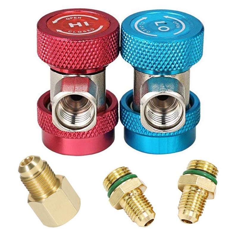 Adjustable R134a Quick Coupler High Low Conversion Adapter Fittings Refrigerant Tank Adapter Kit for AC Air conditioning Refrigerant R134a HVAC Air Condition Gauge Manifold Hose Connector