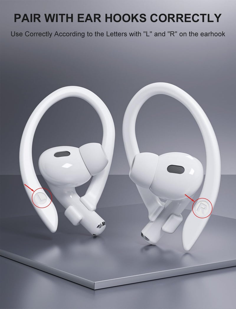ICARERSPACE 2 Pairs [Middle & Large] Ear Hooks Compatible with AirPods Pro 3, 2, Pro, AirPods 4, 3, 2 & 1, Upgraded Anti Slip Sports Clip Hooks for AirPods 1, 2, 3, 4,Pro, Pro 2 – White - Image 4