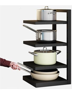 AIWANTO 4 Tier Floor Standing Kitchen Pot Storage Rack Layered Spacing Adjustable Corner Under Sink Household Multi-layer Black  - Image 2